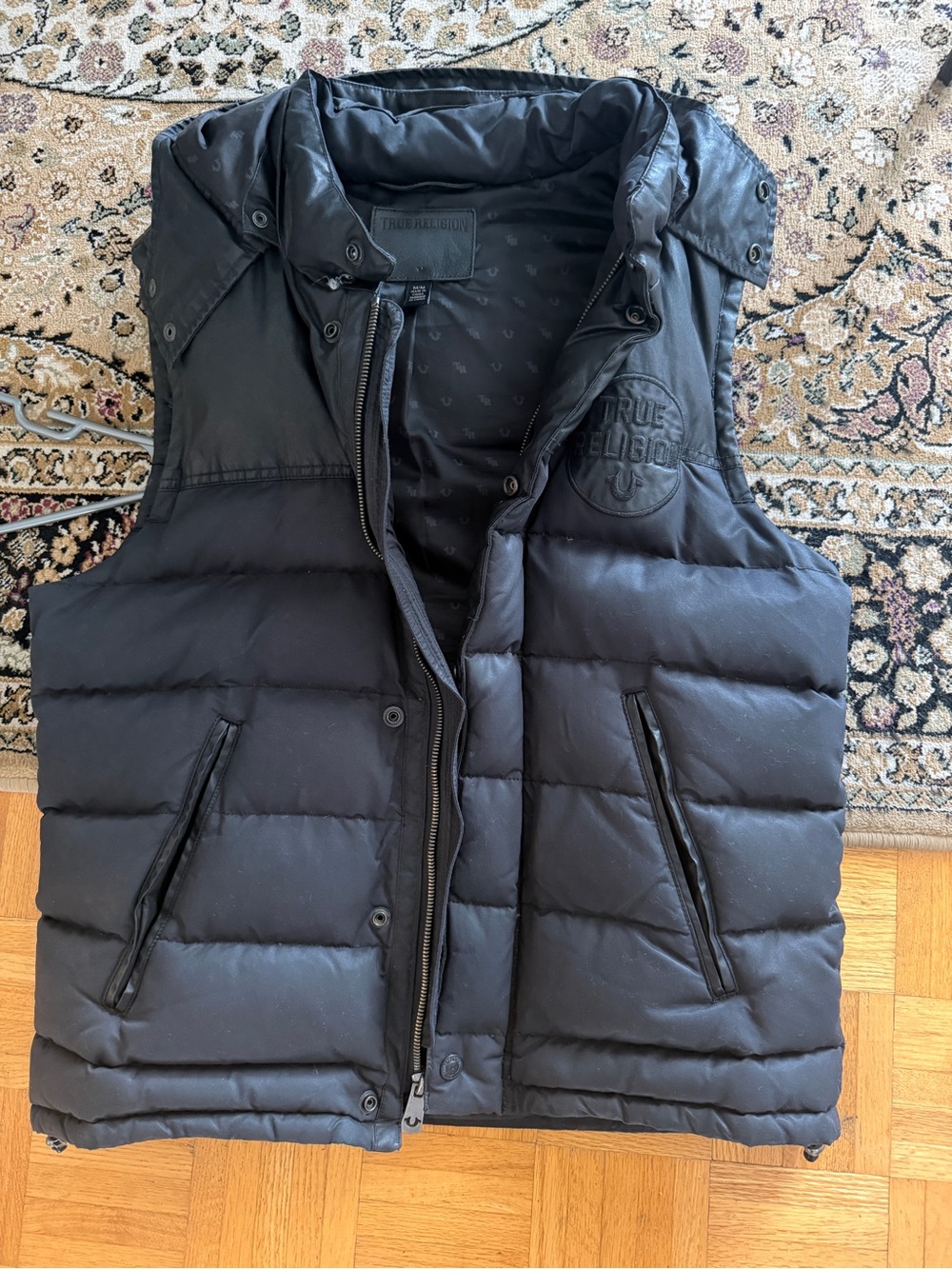 True Religion Black Quilted Logo-Lined Vest
